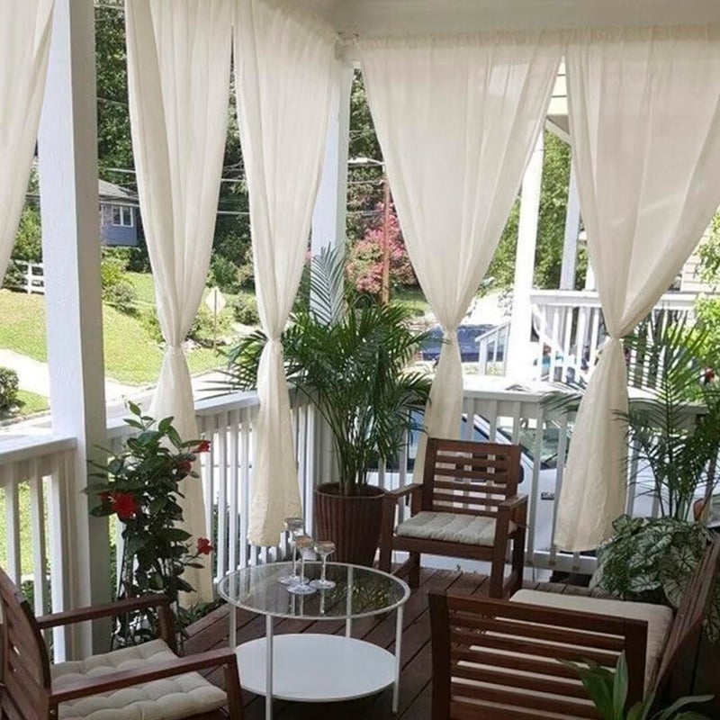 youleyar Sheer Outdoor Curtains for Patio Waterproof 2 Panels Linen Look Rod Pocket Indoor Ivory Voile Curtain for Living Room  Bedroom  Porch  Pergola  Cabana  Gazebo(52x96 Inch  Ivory) - Image 4